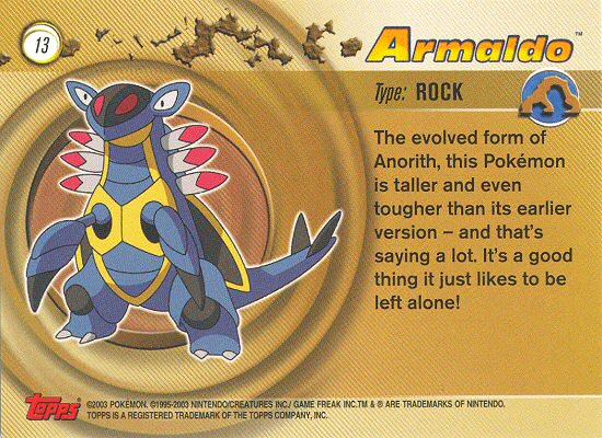 Armaldo - 13 - Topps - Pokemon Advanced - back
