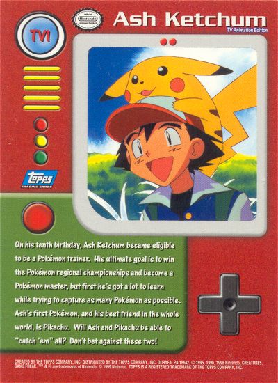 Ash Ketchum - TV1 - Topps - Series 1 - back