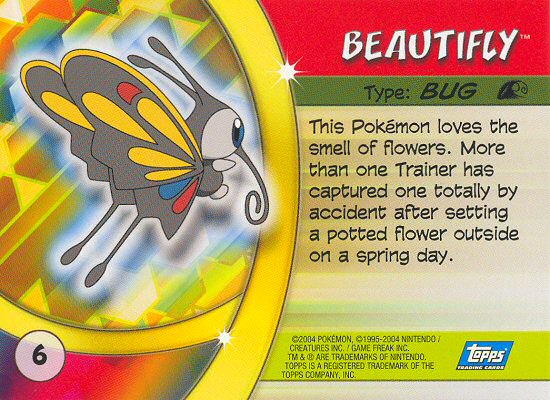 Beautifly - 6 - Topps - Pokemon Advanced Challenge - back
