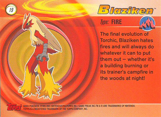 Blaziken - 19 - Topps - Pokemon Advanced - back