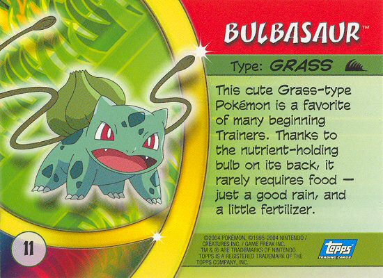 Bulbasaur - 11 - Topps - Pokemon Advanced Challenge - back