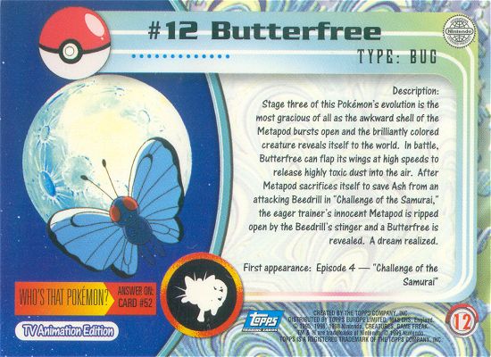 Butterfree - 12 - Topps - Series 1 - back