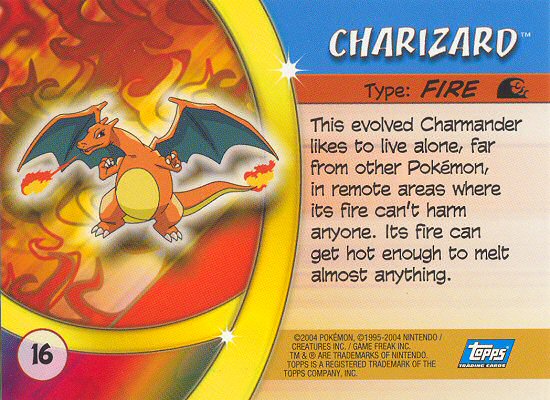 Charizard - 16 - Topps - Pokemon Advanced Challenge - back
