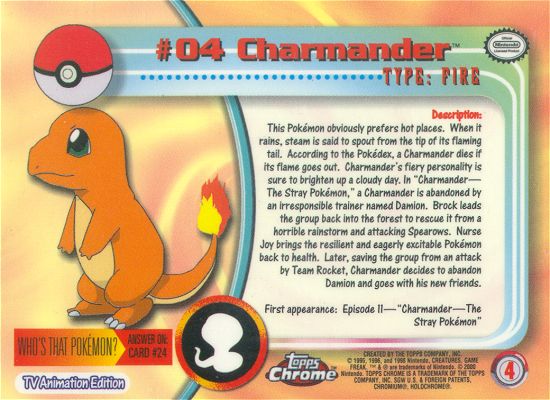 Charmander - 04 - Topps - Chrome series 1 - back