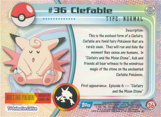 Clefable - 36 - Topps - Series 1 - back