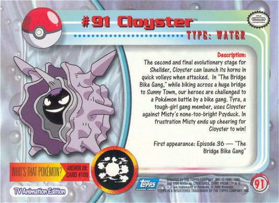 Cloyster - 91 - Topps - Series 2 - back