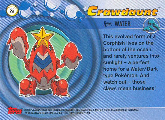 Crawdaunt - 28 - Topps - Pokemon Advanced - back