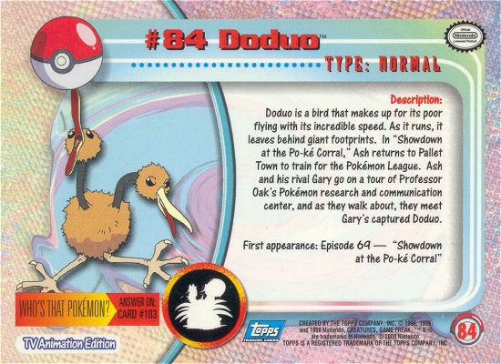 Doduo - 84 - Topps - Series 2 - back