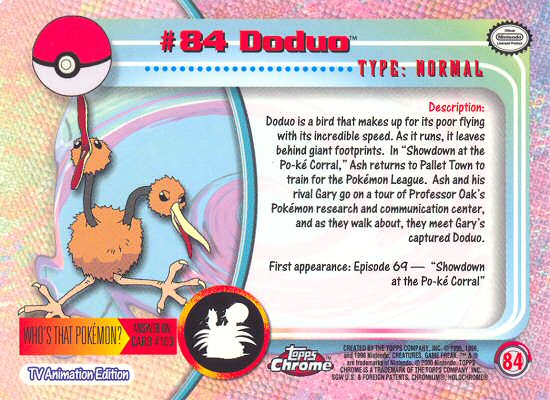 Doduo - 84 - Topps - Chrome series 2 - back