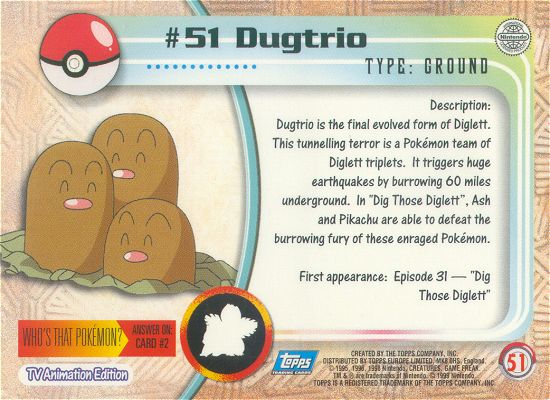 Dugtrio - 51 - Topps - Series 1 - back