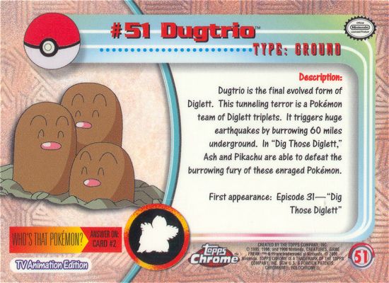 Dugtrio - 51 - Topps - Chrome series 1 - back