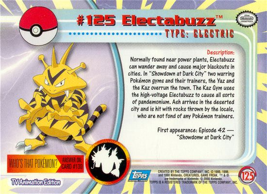 Electabuzz - 125 - Topps - Series 3 - back