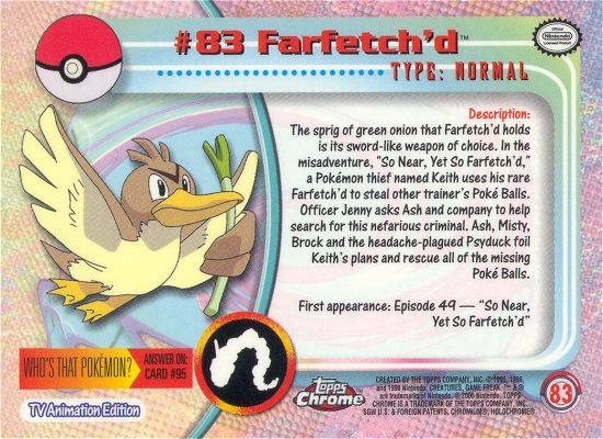 Farfetch'd - 83 - Topps - Chrome series 2 - back