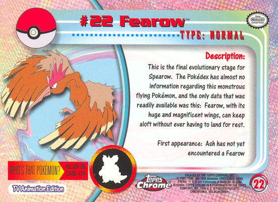 Fearow - 22 - Topps - Chrome series 1 - back