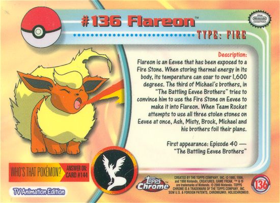 Flareon - 136 - Topps - Chrome series 2 - back