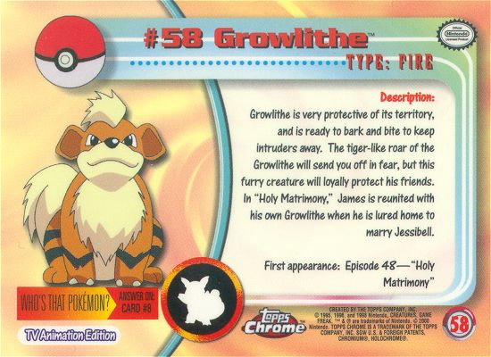 Growlithe - 58 - Topps - Chrome series 1 - back