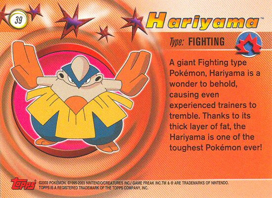 Hariyama - 39 - Topps - Pokemon Advanced - back