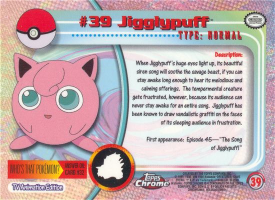 Jigglypuff - 39 - Topps - Chrome series 1 - back