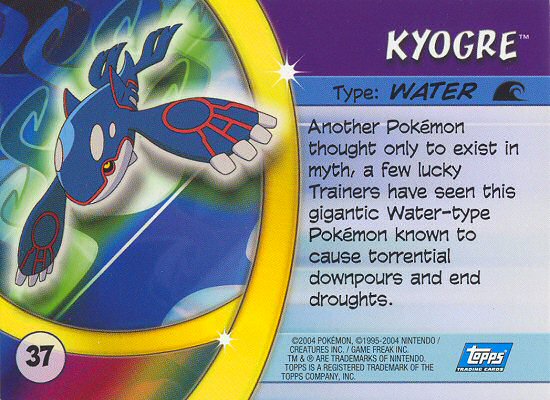 Kyogre - 37 - Topps - Pokemon Advanced Challenge - back