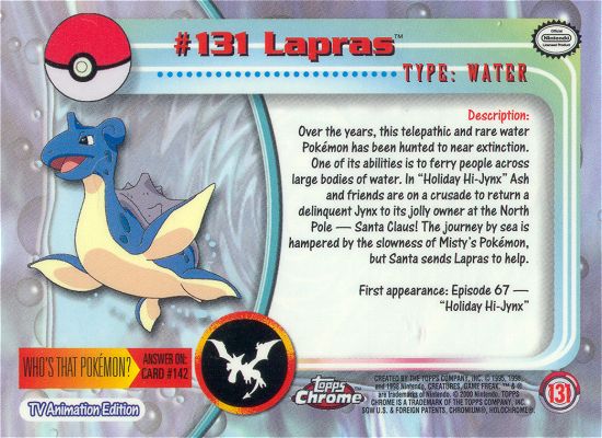 Lapras - 131 - Topps - Chrome series 2 - back
