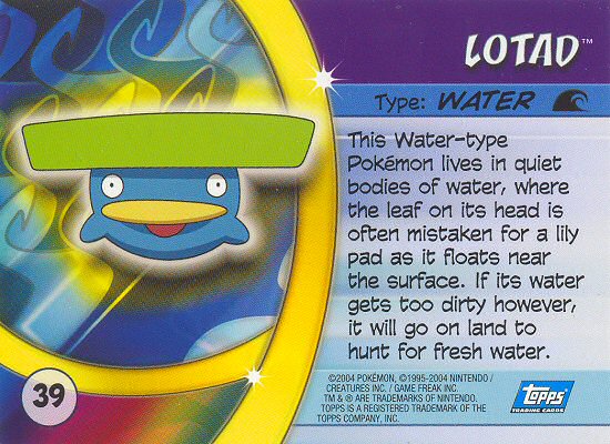 Lotad - 39 - Topps - Pokemon Advanced Challenge - back