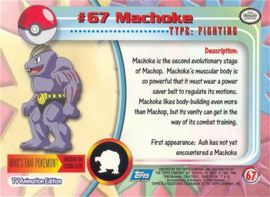 Machoke - 67 - Topps - Series 1 - back