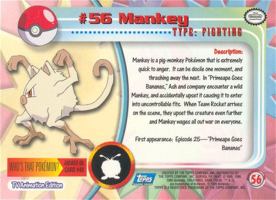 Mankey - 56 - Topps - Series 1 - back