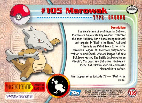 Marowak - 105 - Topps - Series 2 - back