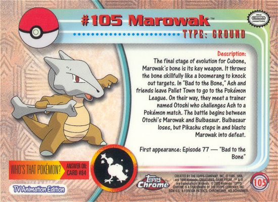 Marowak - 105 - Topps - Chrome series 2 - back