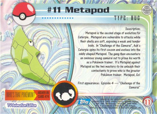 Metapod - 11 - Topps - Series 1 - back