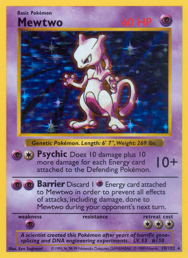 MEWTWO Pokemon Holofoil Base Set Rare Pokemon Card REAL CARD 