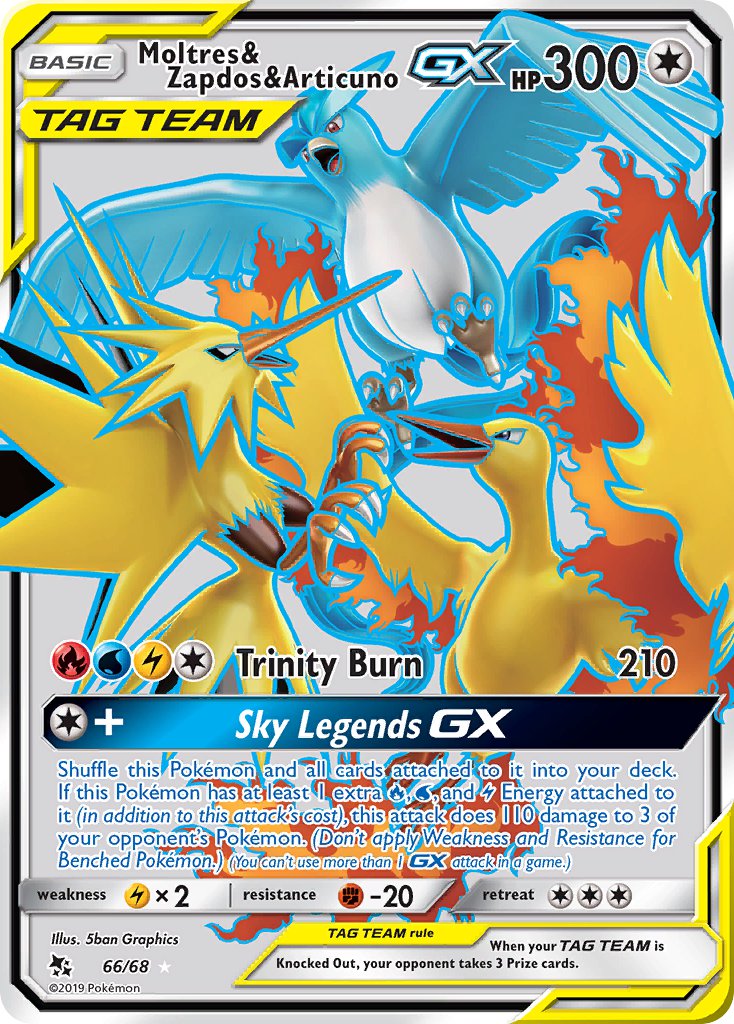 Check the actual price of your Moltres & Zapdos & Articuno-GX 66/68 Pokemon  card