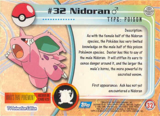 Nidoran♂ - 32 - Topps - Series 1 - back