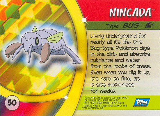 Nincada - 50 - Topps - Pokemon Advanced Challenge - back