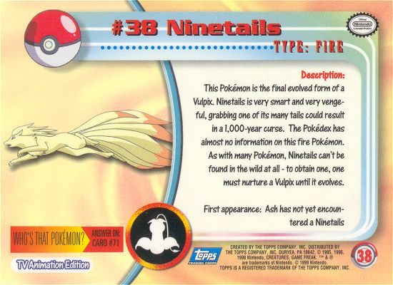 Ninetales - 38 - Topps - Series 1 - back