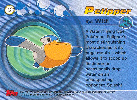 Pelipper - 62 - Topps - Pokemon Advanced - back