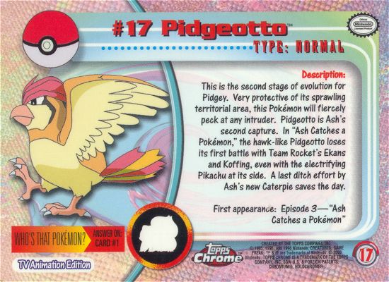 Pidgeotto - 17 - Topps - Chrome series 1 - back