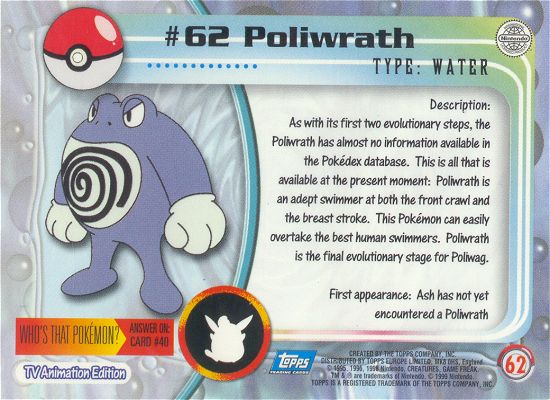 Poliwrath - 62 - Topps - Series 1 - back