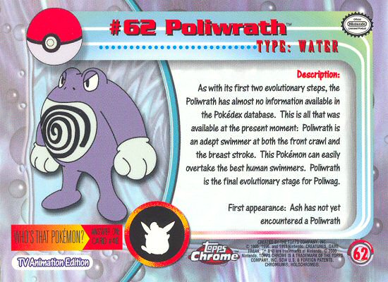 Poliwrath - 62 - Topps - Chrome series 1 - back