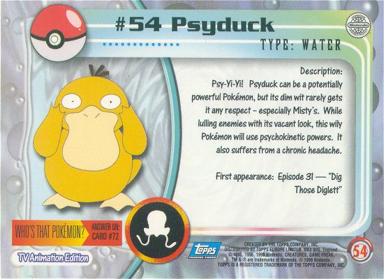 Psyduck - 54 - Topps - Series 1 - back