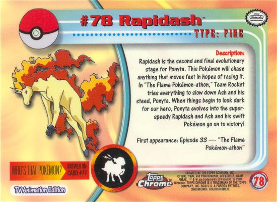 Rapidash - 78 - Topps - Chrome series 1 - back