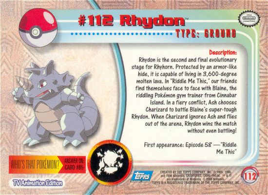 Rhydon - 112 - Topps - Series 2 - back