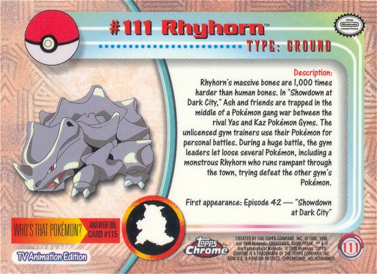 Rhyhorn - 111 - Topps - Chrome series 2 - back