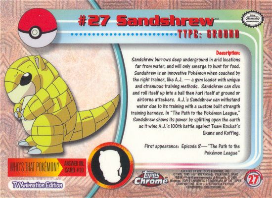 Sandshrew - 27 - Topps - Chrome series 1 - back