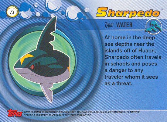 Sharpedo - 73 - Topps - Pokemon Advanced - back