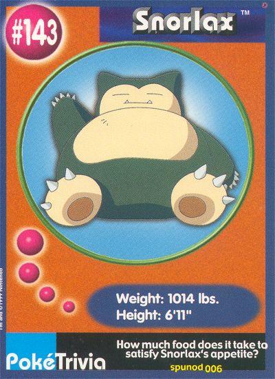 Snorlax - 143 - Burger King  - front