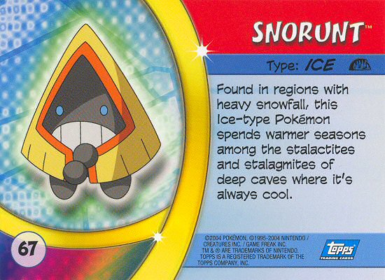 Snorunt - 67 - Topps - Pokemon Advanced Challenge - back