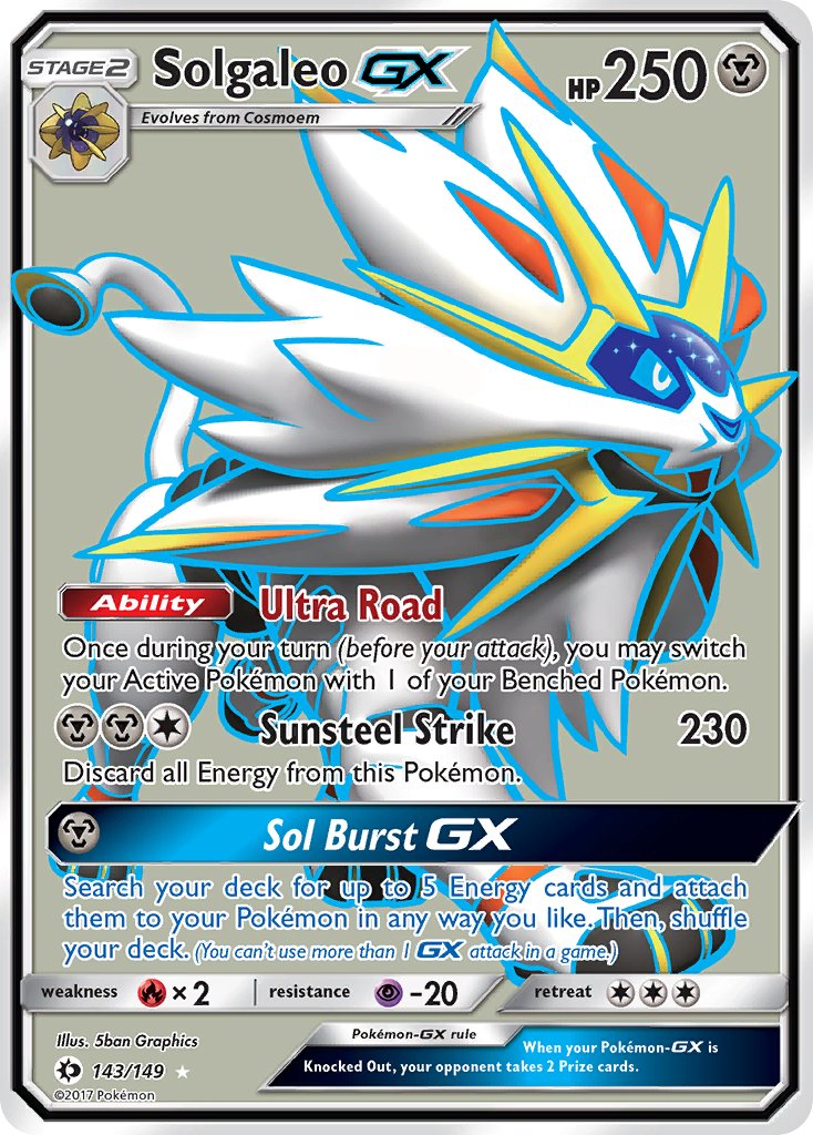 Mavin  Solgaleo GX 143/149 Holo/Shiny Pokemon Card, Sun & Moon, RARE