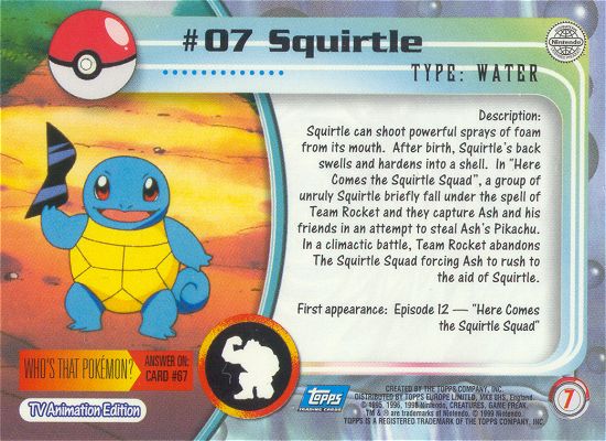 Squirtle - 07 - Topps - Series 1 - back