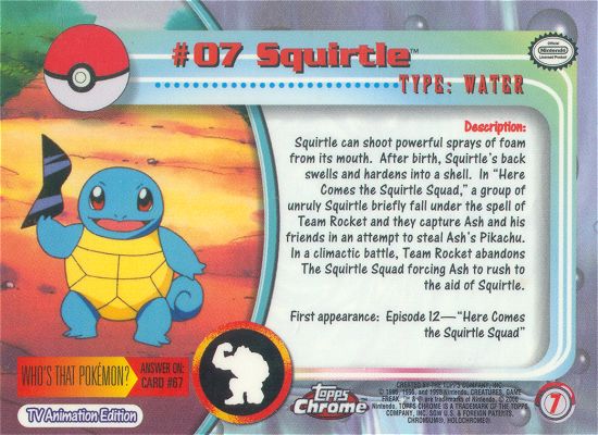 Squirtle - 07 - Topps - Chrome series 1 - back